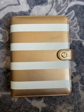 Striped Gold and White Home Office Planner with Snap Closure